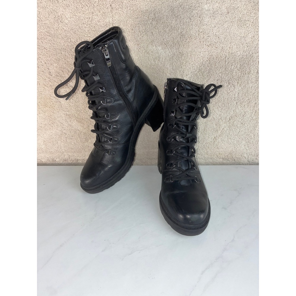 Marc Fisher Black Combat Boots - 9M - Studded Leather Block Heel Moto Goth Edgy